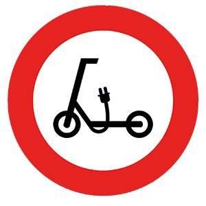 R-118 sign showing an electric scooter inside a red circle